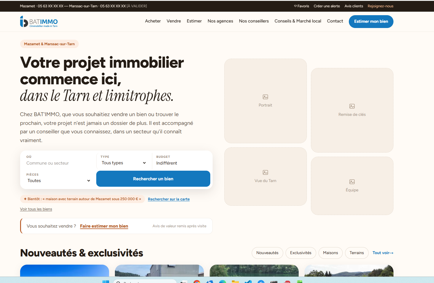 Page d'accueil de BAT'IMMO, site et outil métier conçus par Delbuc